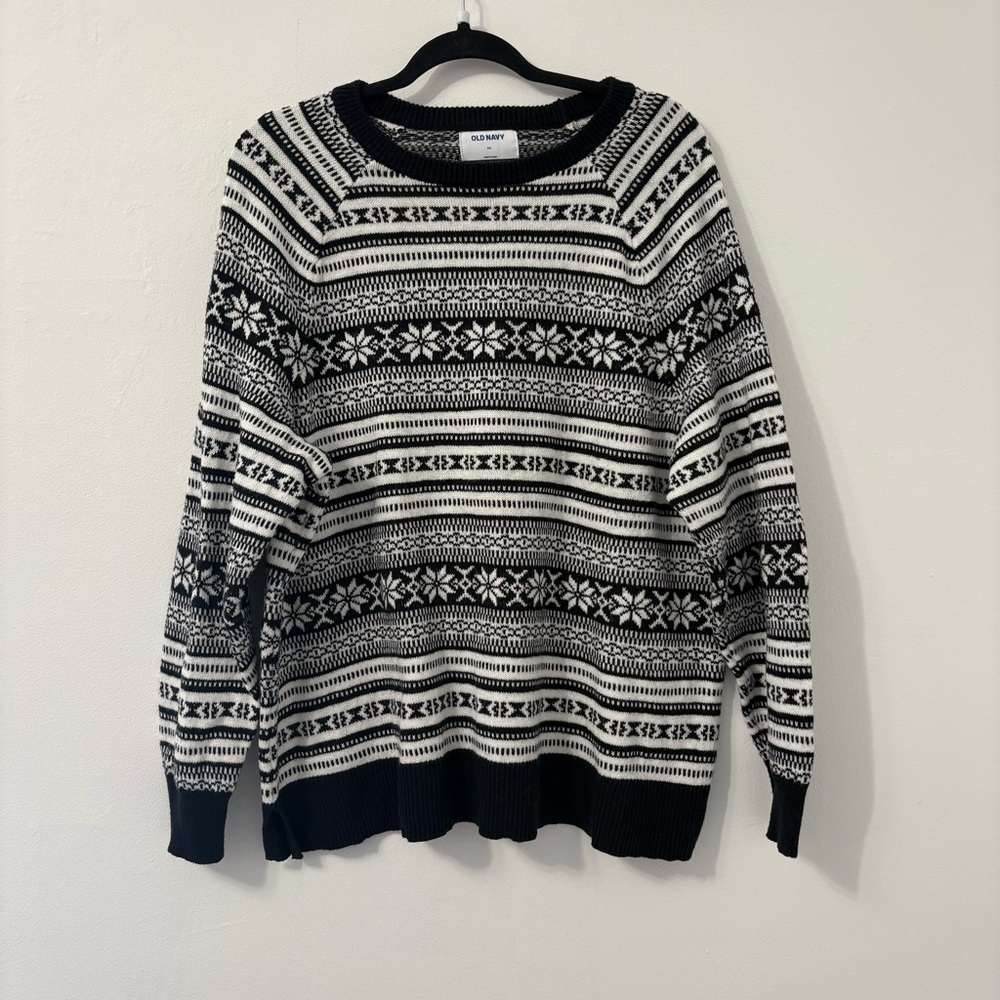 Old Navy Black Fair Isle Cotton Blend Holiday Sweater Sz XXL - Picture 2 of 5